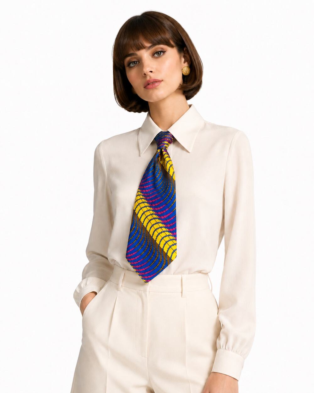 Vintage 60s 70s Olga Marina Wide Mod Optical Stripe Necktie